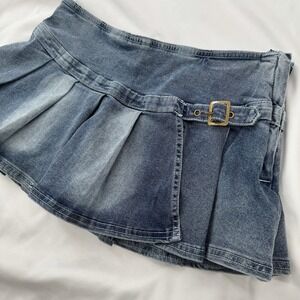 Y2K Low Rise Pleated Denim Micro Mini Skort M Mcbling Indie Festival 2000s